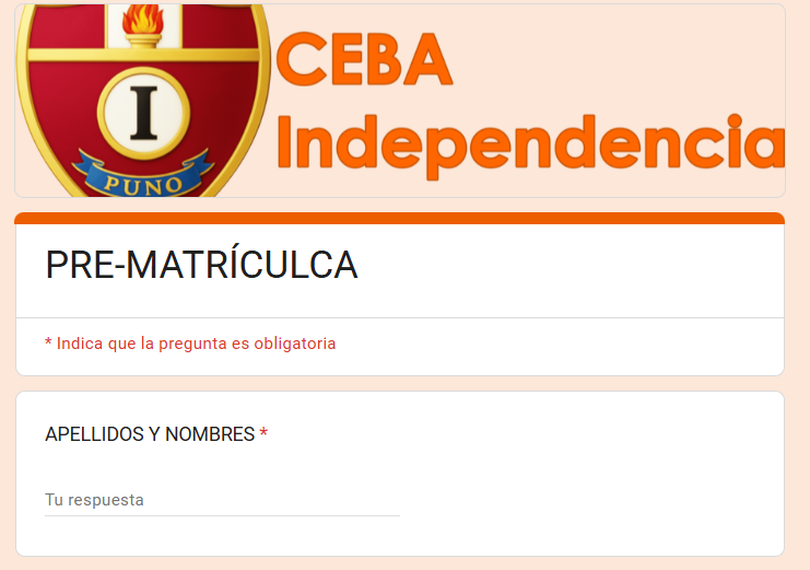 PREMATRICÚLATE EN EL CEBA INDEPENDENCIA
